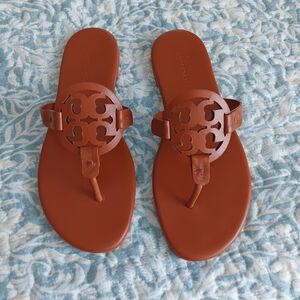 Tory Burch Cognac Tan Logo Thong Sandals